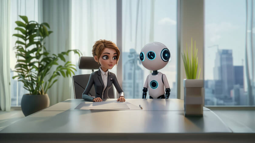 Cartoon ai robot scene